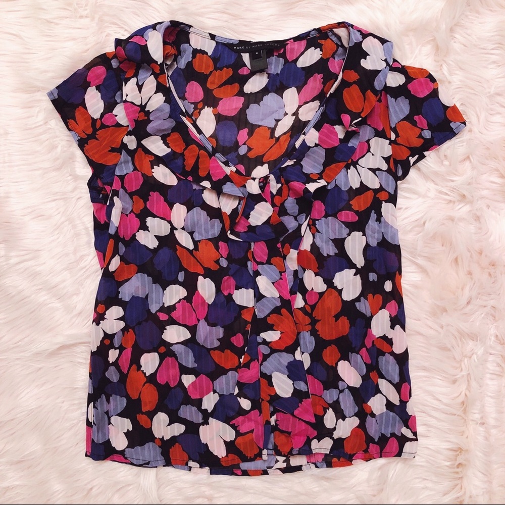 MARC BY MARC JACOBS Normandy Multicolor Floral Cute Pink Blue Blouse